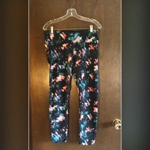 Comfy Black, Teal, & Salmon Leggings - L